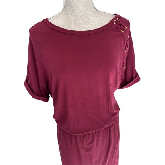 Lauren Ralph Lauren Wine Short Sleeve Boat Neck Midi Dress 1X - Picture 4 of 10